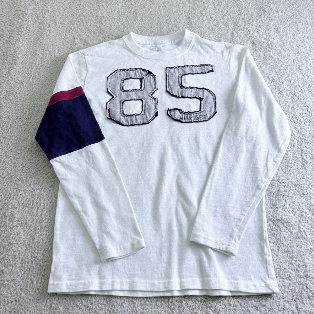 Tommy Hilfiger Youth L 12 14 White 85 Applique Long Sleeve Shirt Varsity Preppy
